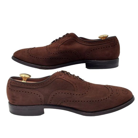 Allen Edmonds "McAllister" Mens 13 Brown Suede Leather Dress Shoe Wingtip Oxford - Picture 10 of 16